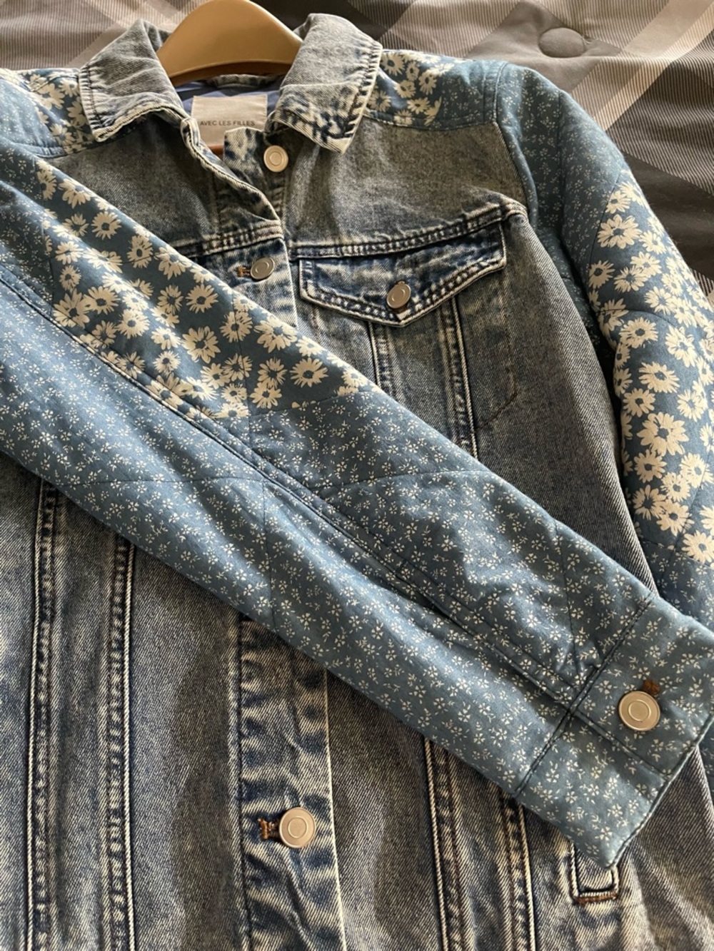 Avec Les Filles Denim Trucker Jacket Cottagecore quilted Patchwork Small - Picture 7 of 12